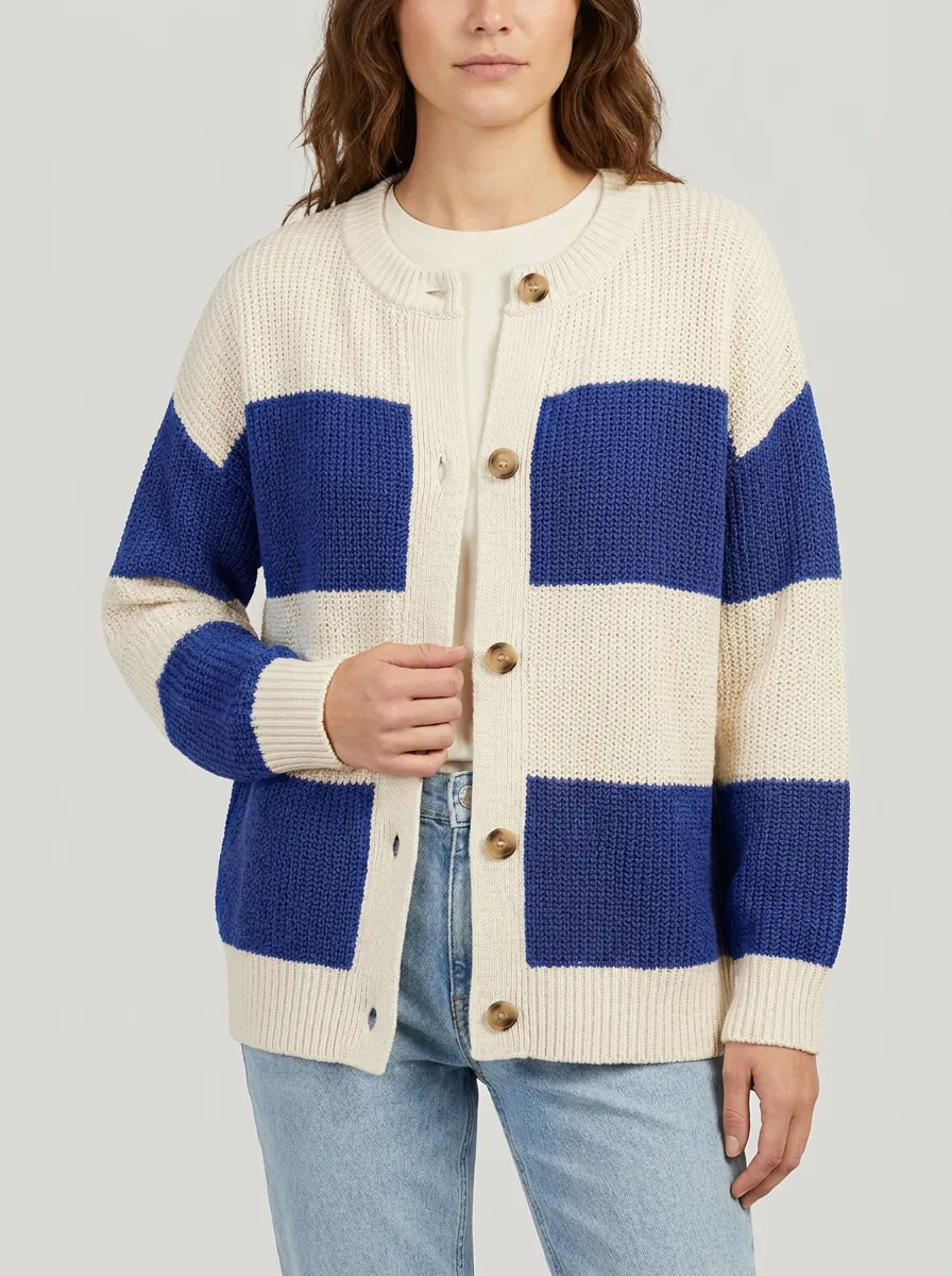 Sport Inspired Rugby Striped Knit Cardigan