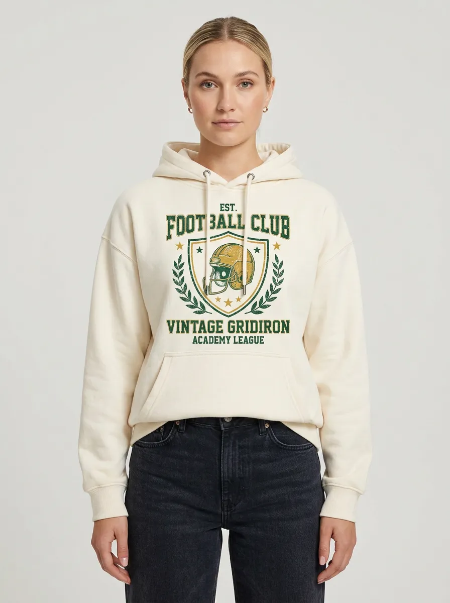 Women's Football Fan Vintage Gridiron Helmet Graphic Hoodie