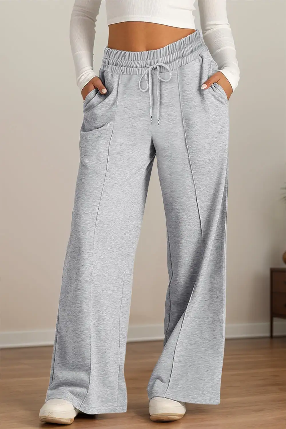 Relaxed Drawstring Elastic Waist Wide Leg Pants