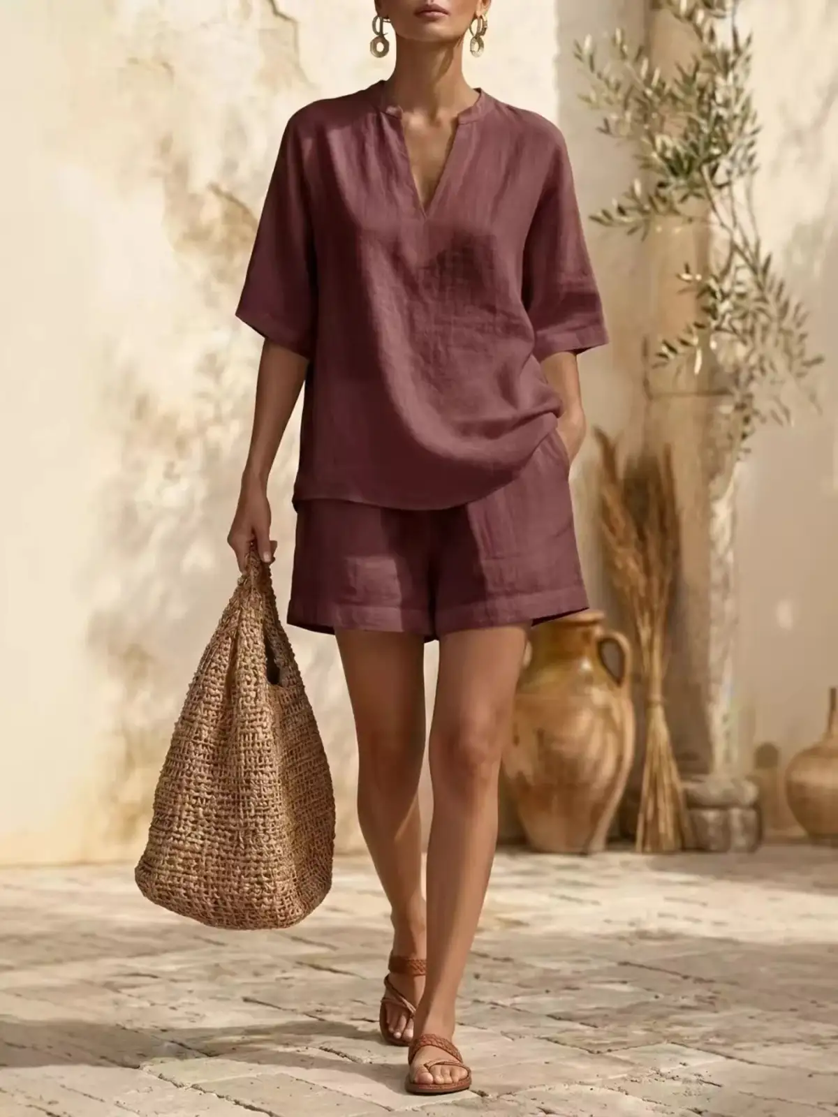 Everyday Refined Pocketed Top and Shorts Matching Set