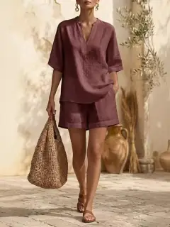 Everyday Refined Pocketed Top and Shorts Matching Set