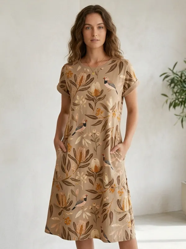 Botanical Bird Banksia Casual Dress
