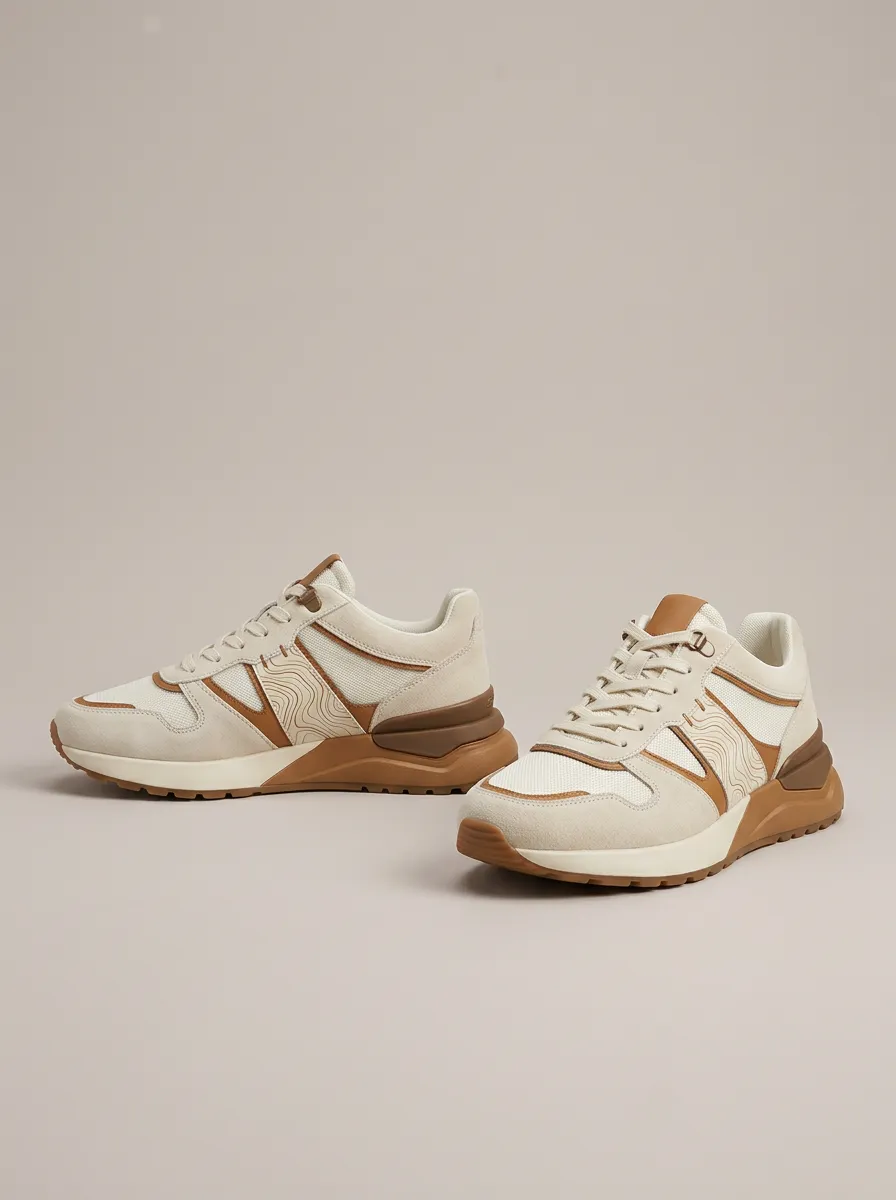 Unisex Contemporary Minimalist Topographic Pattern Print Sneakers