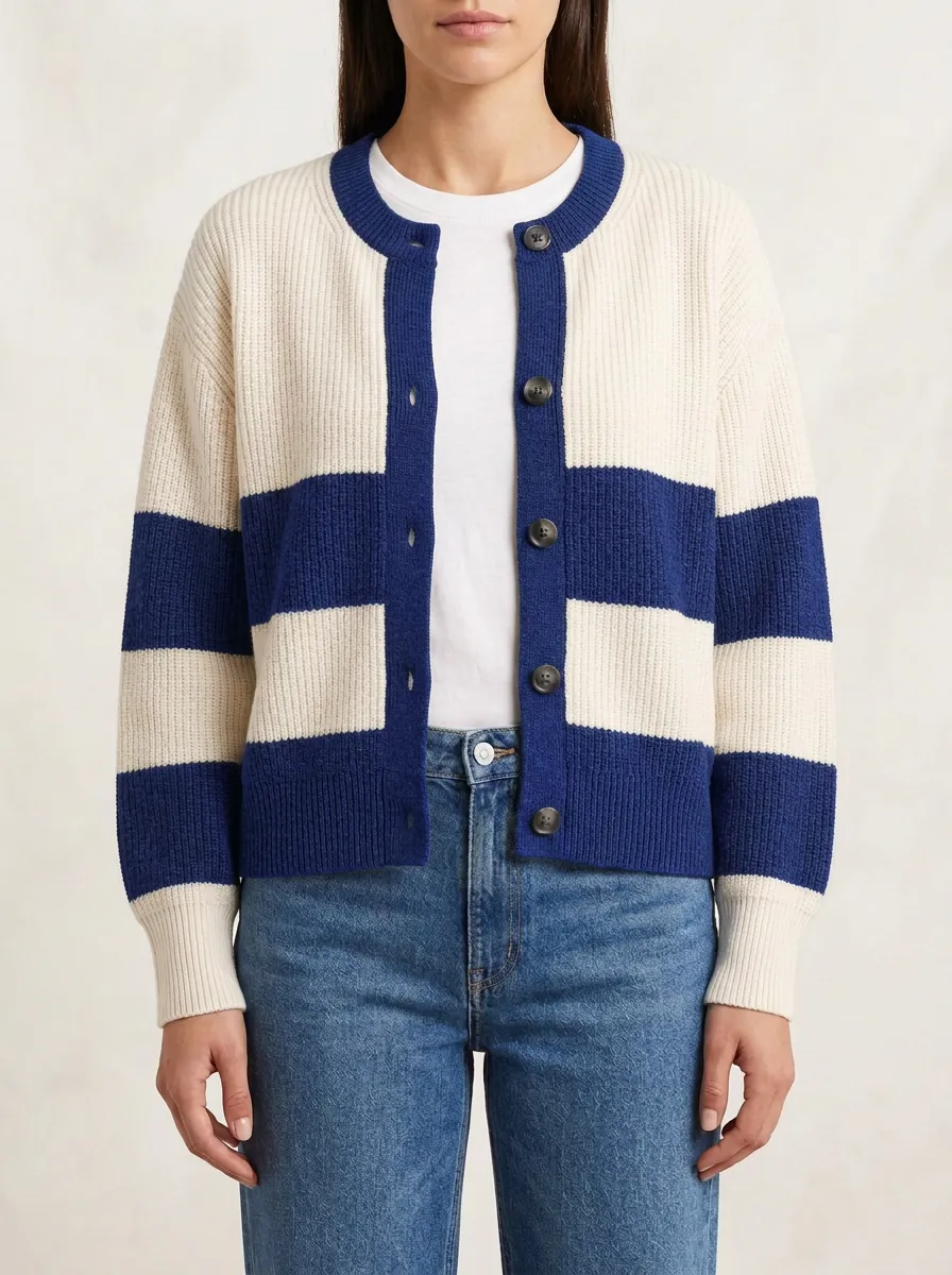 Rugby Striped Print Knit Cardigan