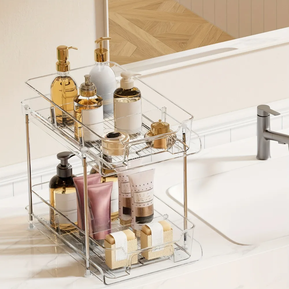 Durable Multi-Layer Clear Storage Rack, Bathroom Essential for Cosmetic and Lotion Organization