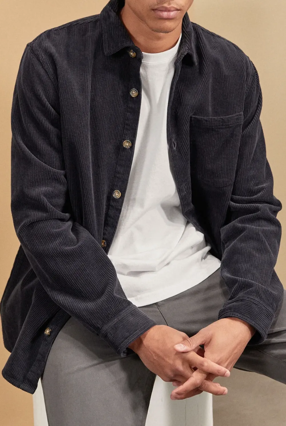 Textured Corduroy Casual Overshirt