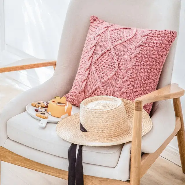 Knitted Square Cotton Decorative Throw Blanket