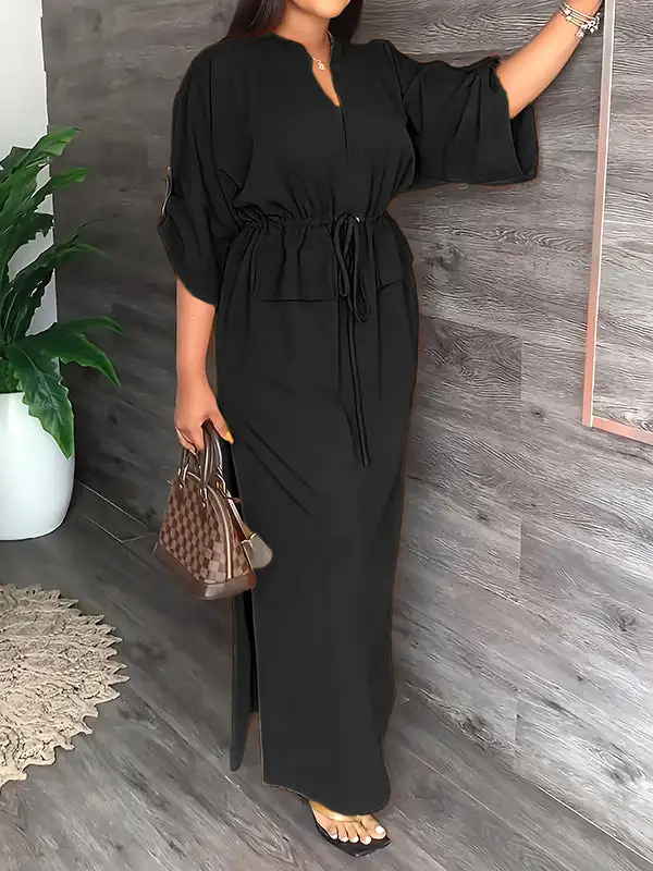Drawstring Neck Maxi Dress