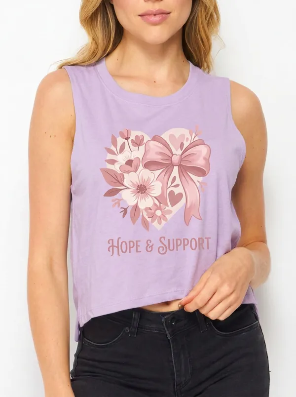 Women's Breast Cancer Awareness Hope & Support Floral Bow Heart Printed Tank Top