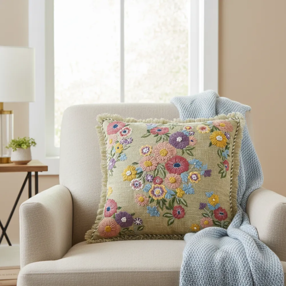Artisan Floral Botanical Cotton Decorative Cushion Cover