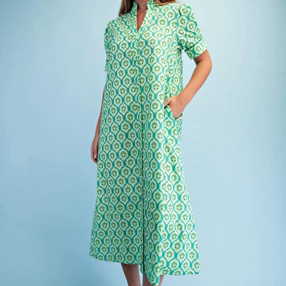 Classic Ruffle Detail Short Sleeve Button Front Mixed Print Dress