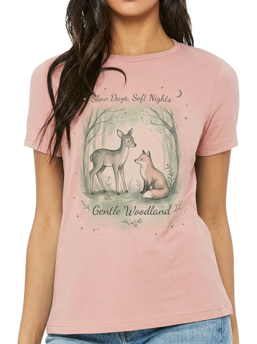 Women's Nature Lover Woodland Deer Fox Printed T-shirt