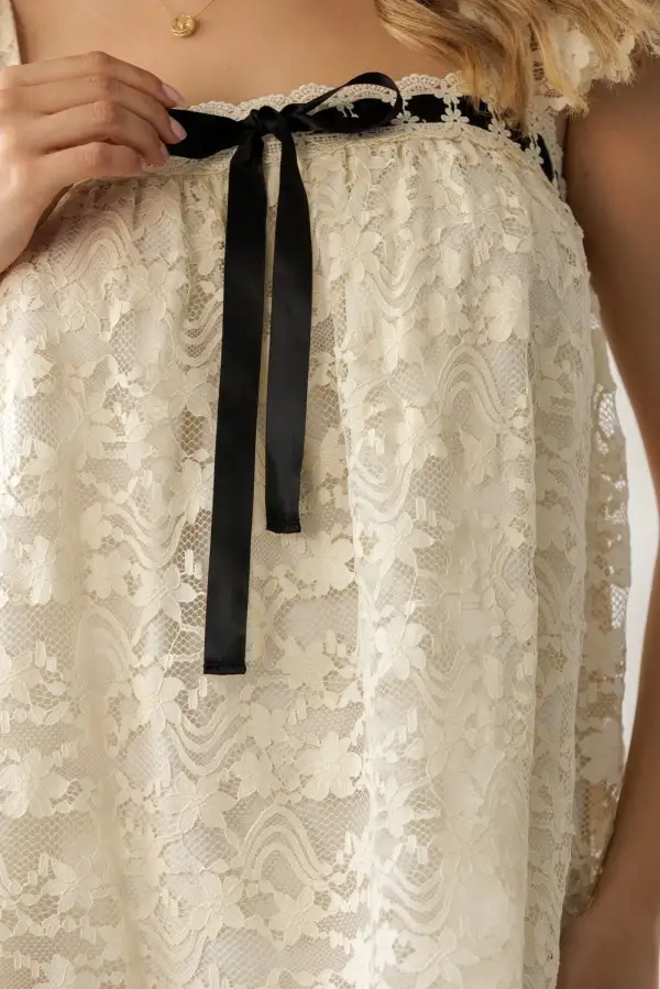 Lace Detail Short Sleeve Babydoll Square Neck Dress