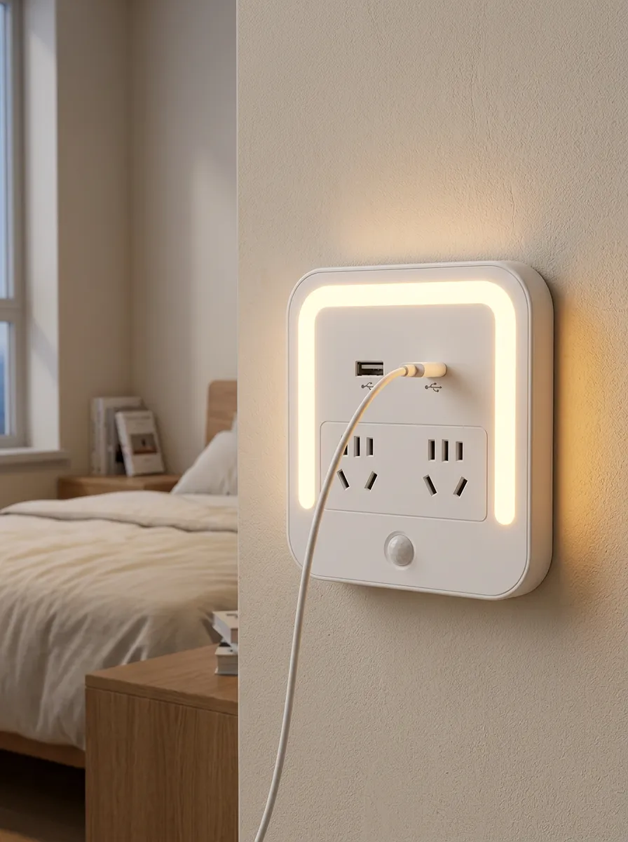Slim-Bezel Home Bedroom Motion Sensor USB Charging LED Outlet Cover