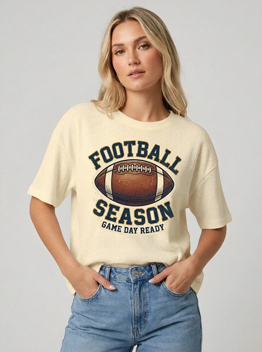 Women's Football Season Game Day Ready Printed Waffle T-Shirt