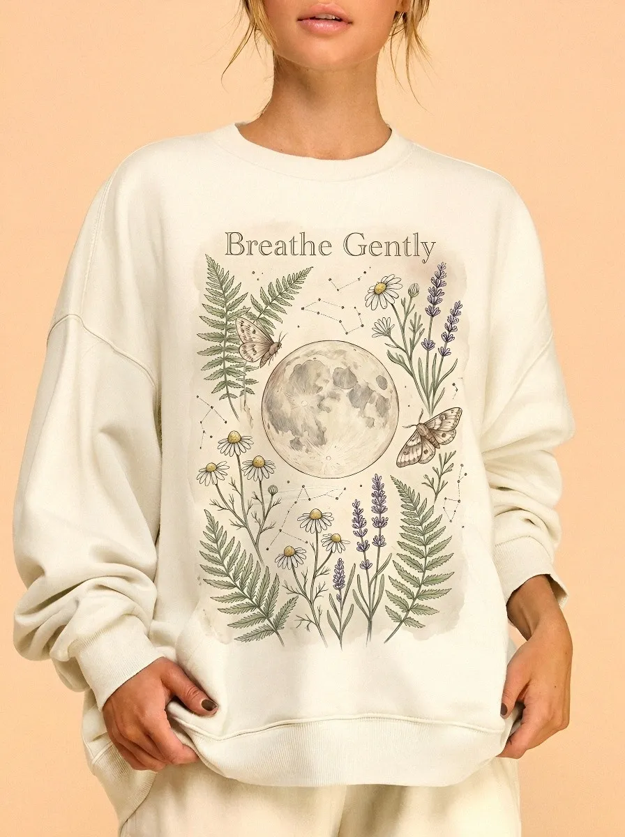 Women's Celestial Botanical Moon Moth Printed Sweatshirt