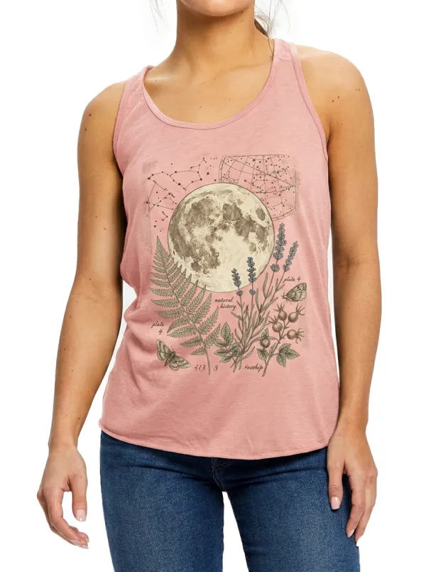 Women's Celestial Moon Fern Botanical Printed Tank Top