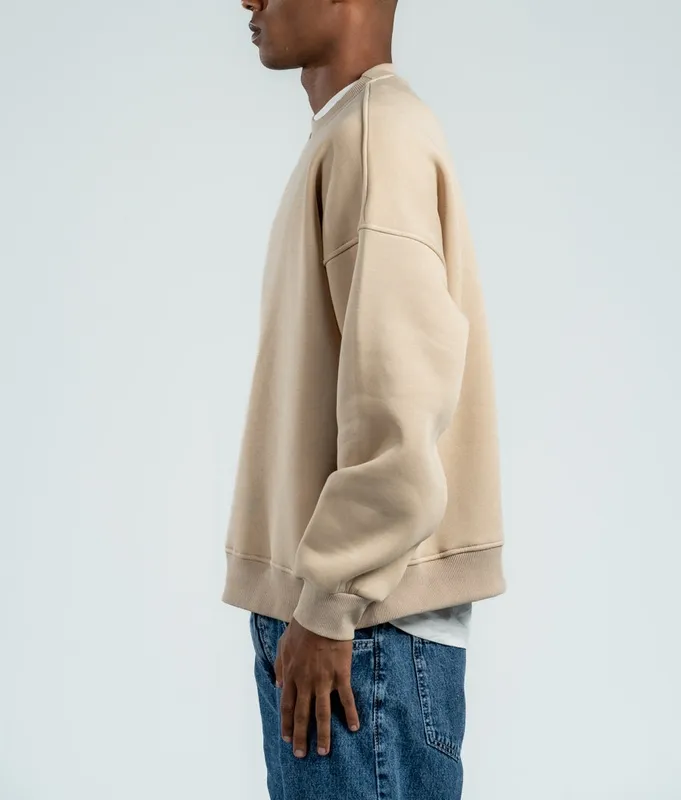 Light Beige Boxy Fit Crewneck Sweatshirt