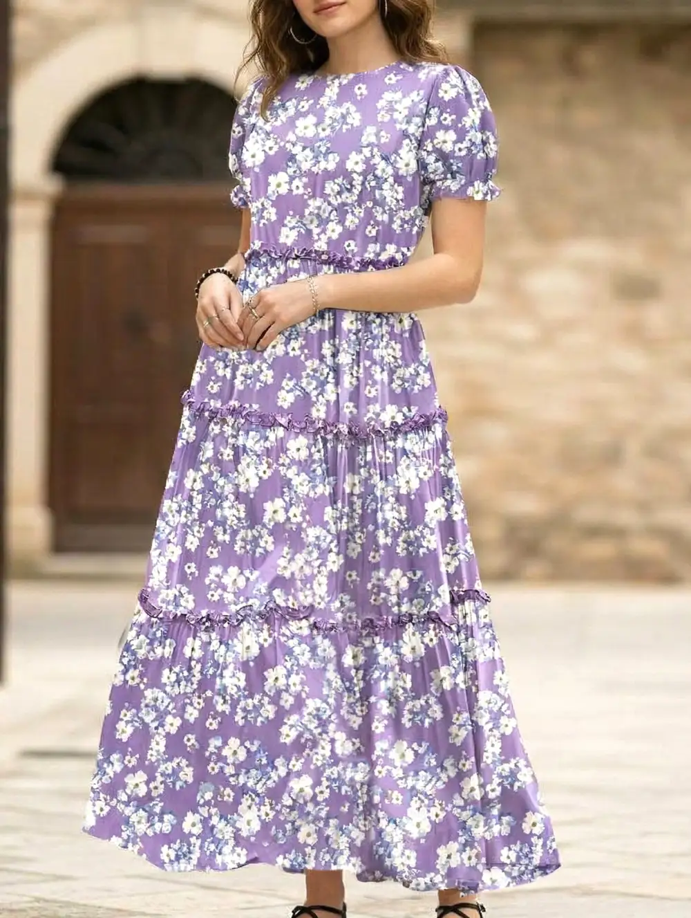 Puff Sleeve Print Mini Dress