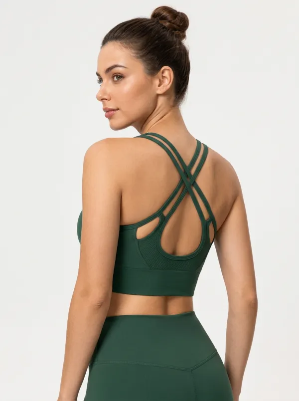 Women's Green Cross Strap Yoga Bra