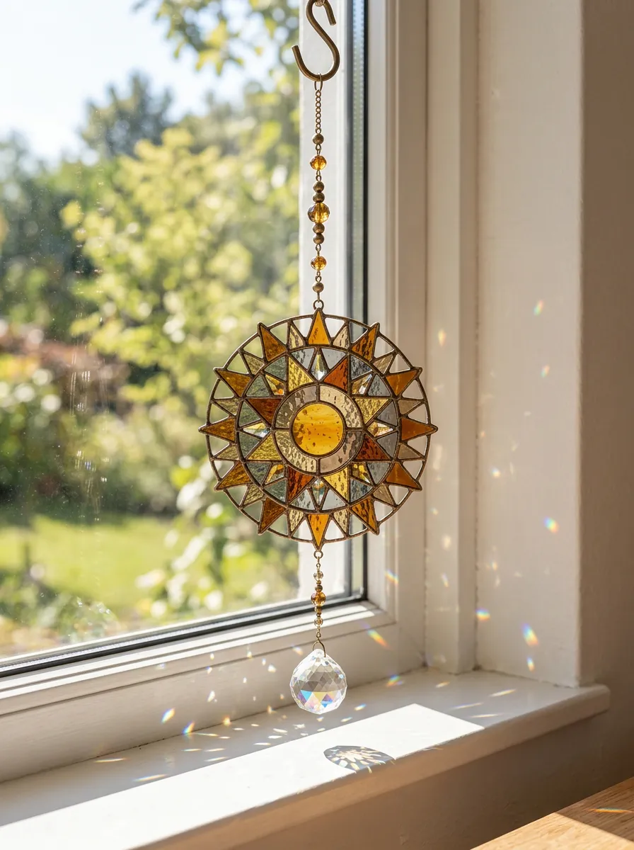 Sun Stained Glass Sunburst Crystal Suncatcher