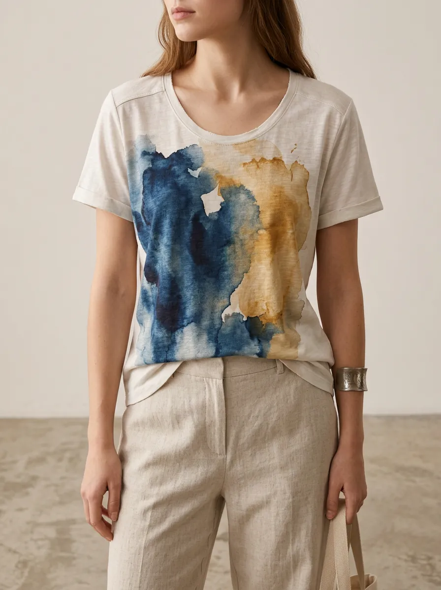 Women's Abstract Watercolor Art Graphic T-Shirt