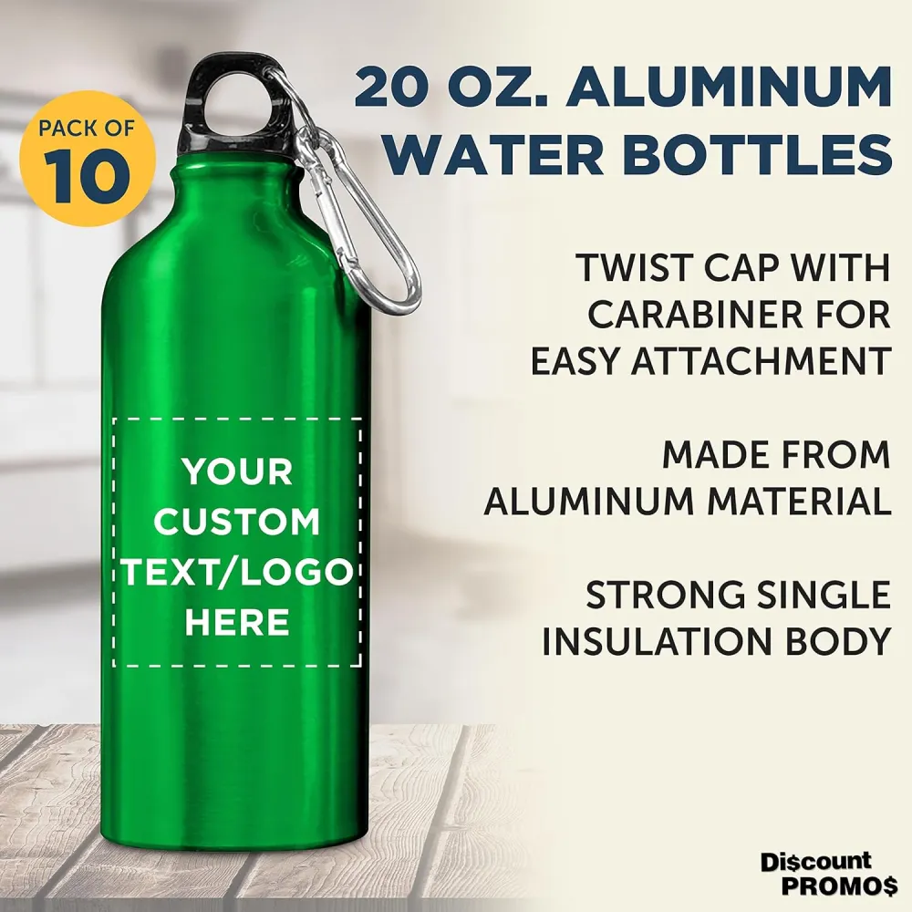 Custom Aluminum Water Bottles 20 oz. Set of 10
