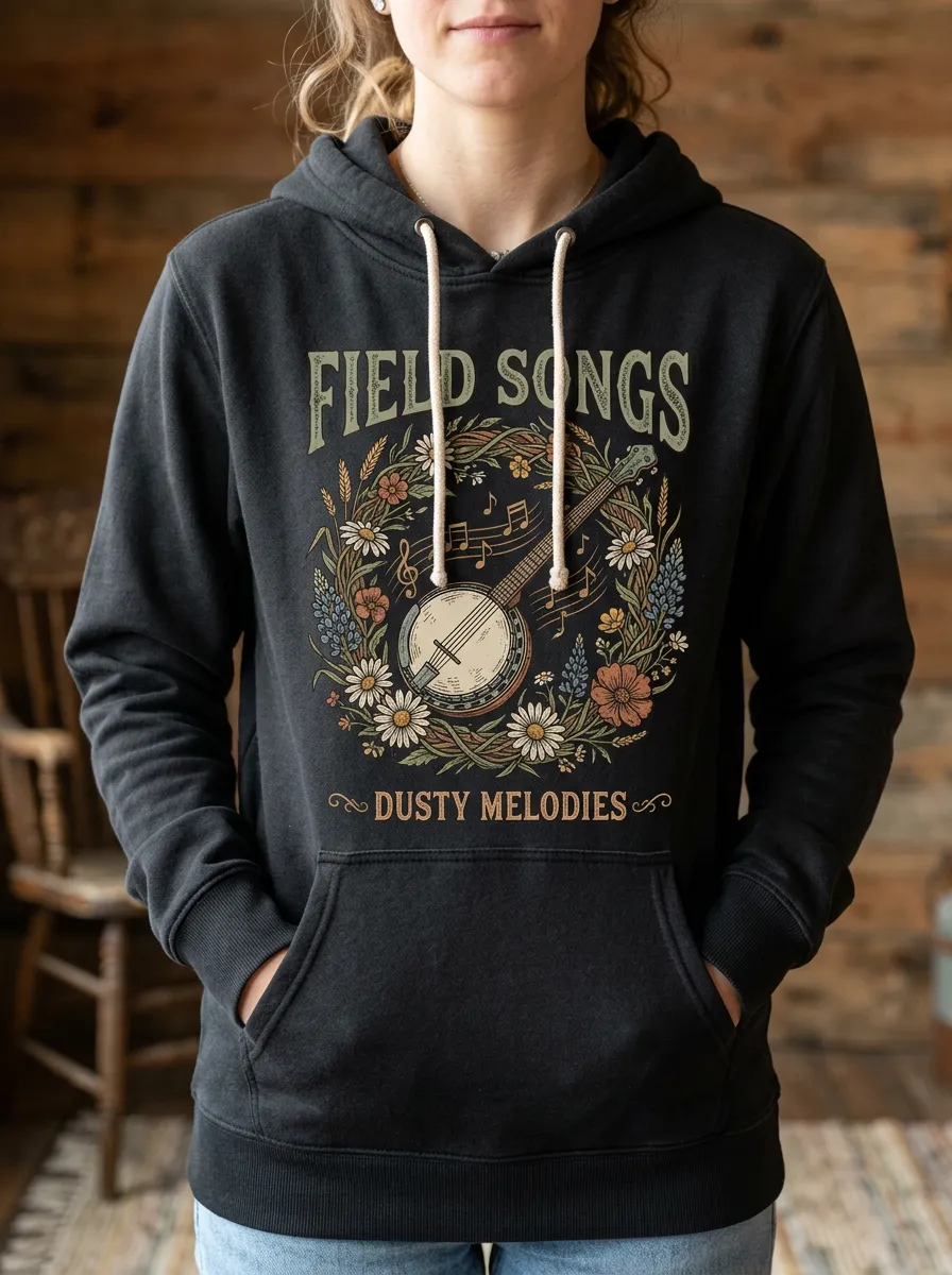 Country Music Banjo Floral Artwork Hoodie