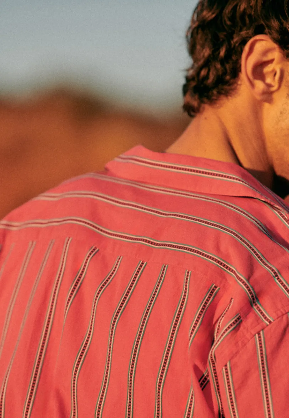 Coral Red Stripe Print Short Sleeve Camp Shirt