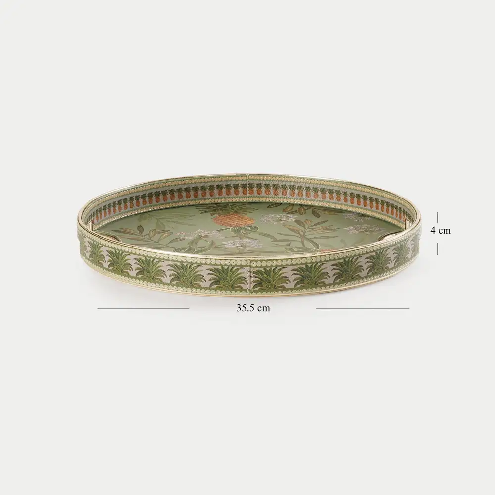 Green Round Faux Leather Tray