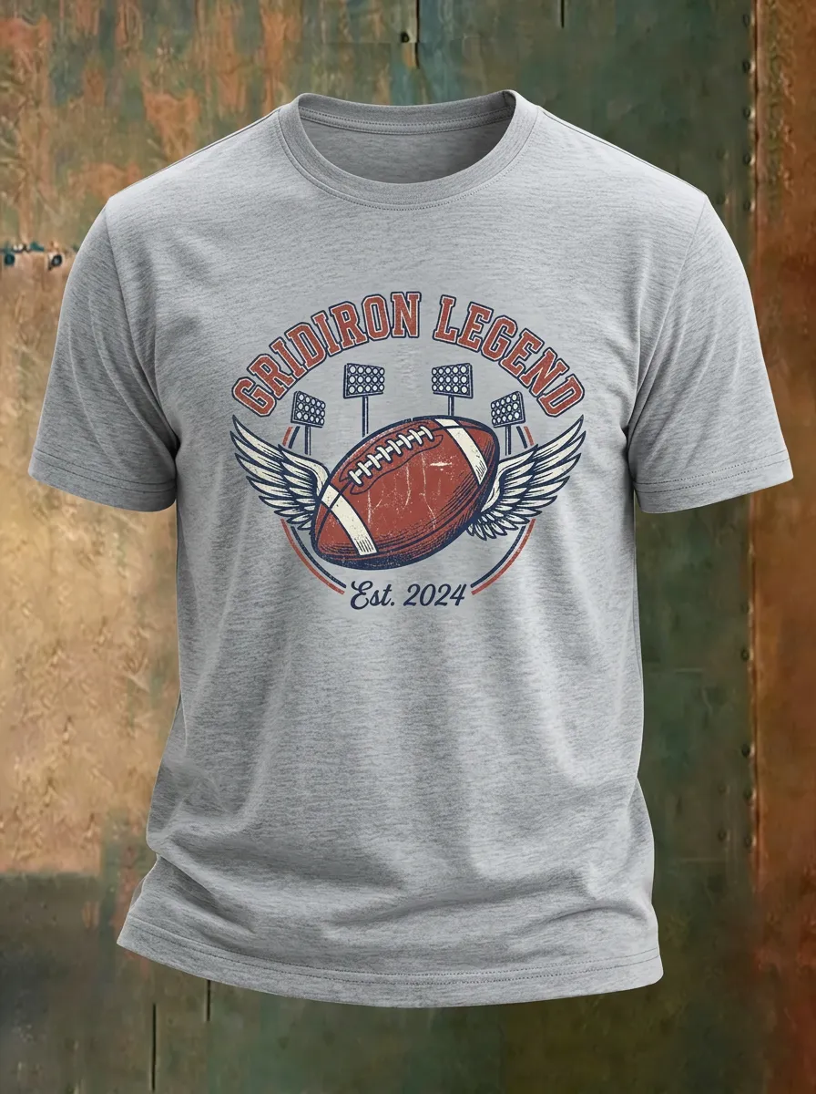 Men's Football Lover Gridiron Legend Winged Ball Graphic T-shirt