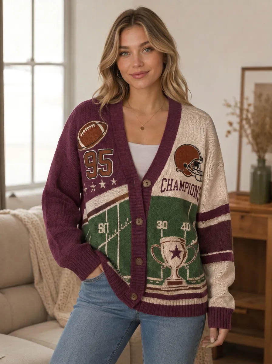 Women's Modern Gridiron Helmet Trophy Knit Cardigan