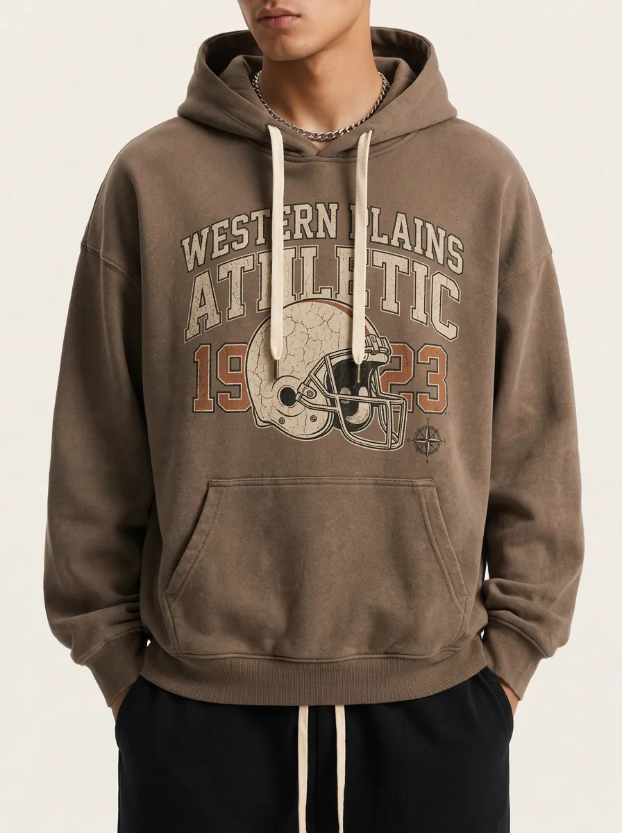 Men's Western Plains Athletic Football Helmet Printed Hoodie