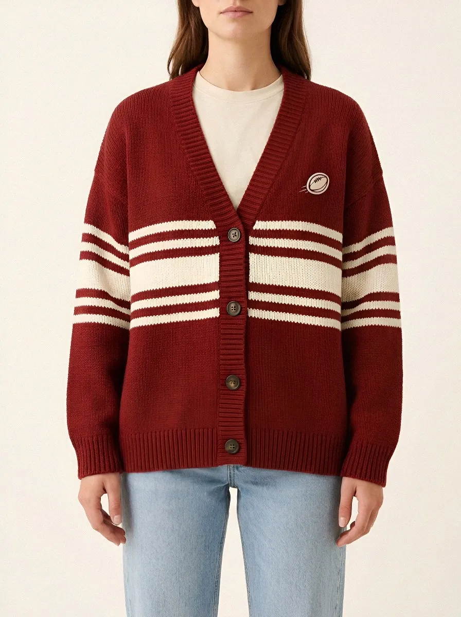 Striped Rugby Ball Embroidered Cardigan