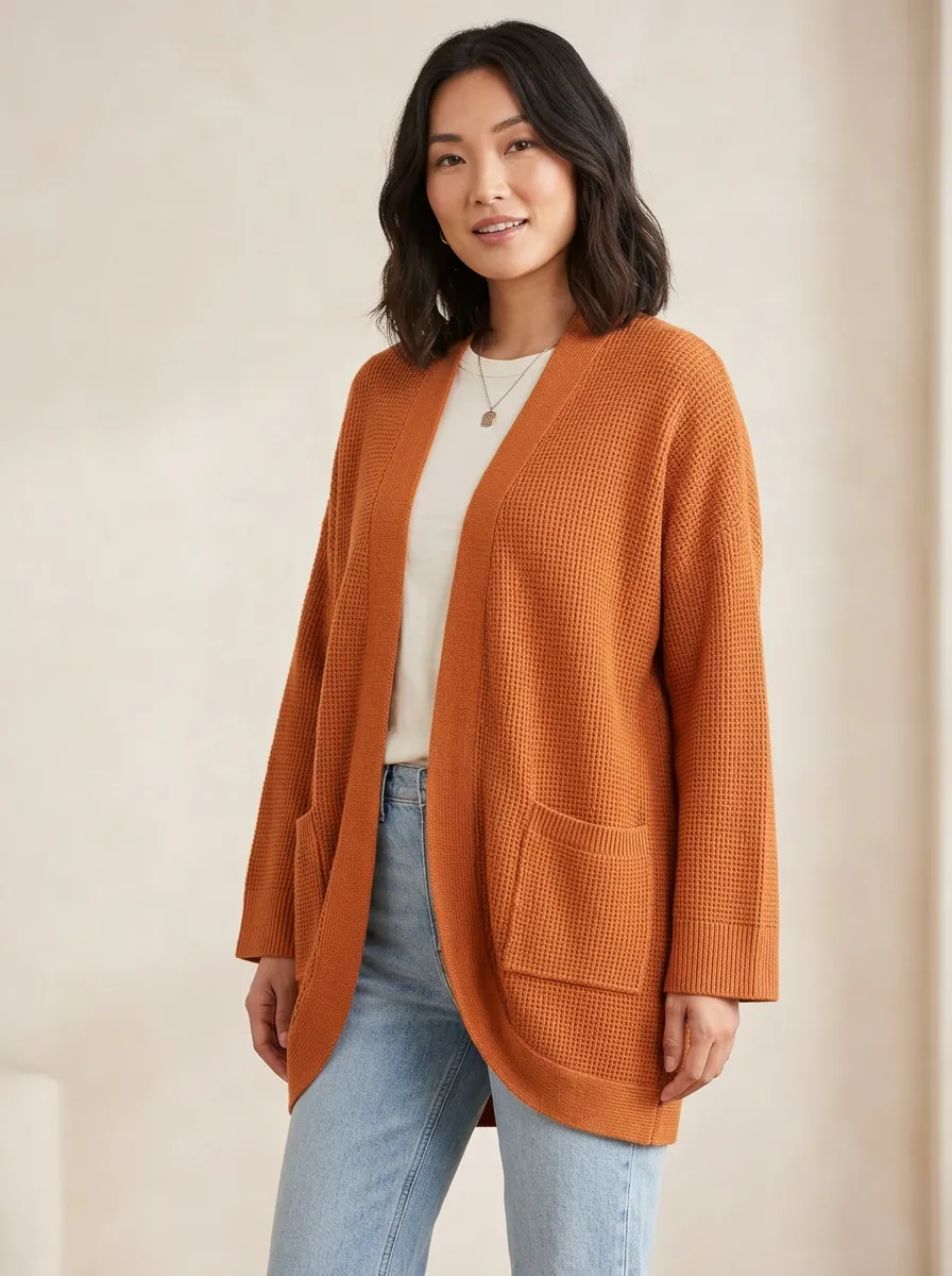 Soft Waffle-Knit Knit Cardigan