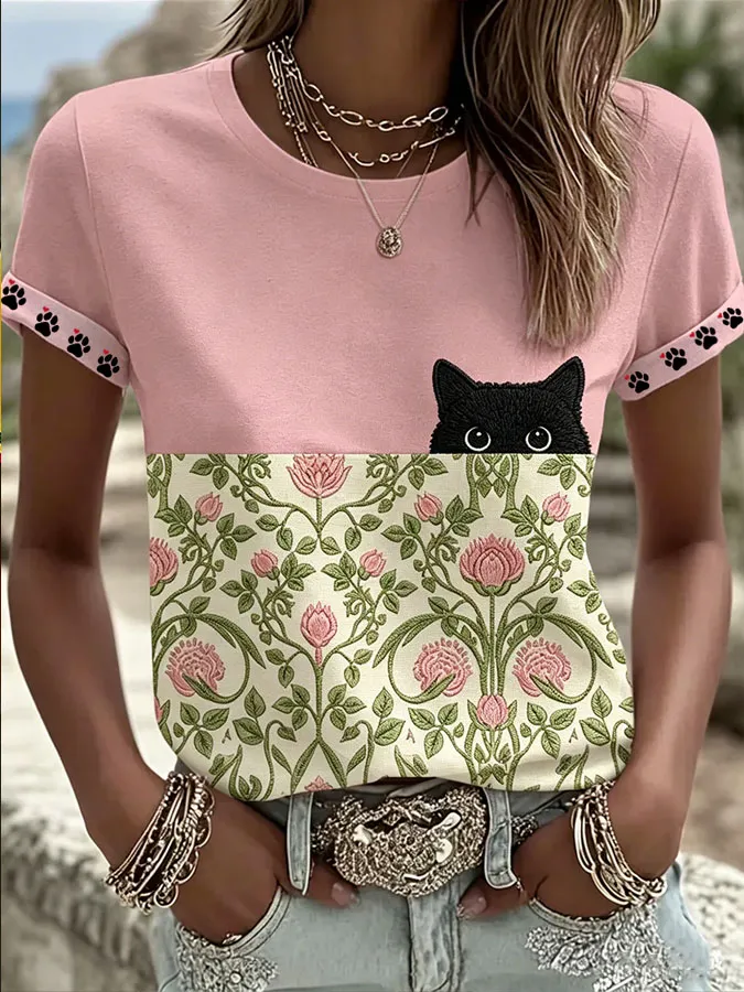 Women's Cute Cat Print Casual T-shirt