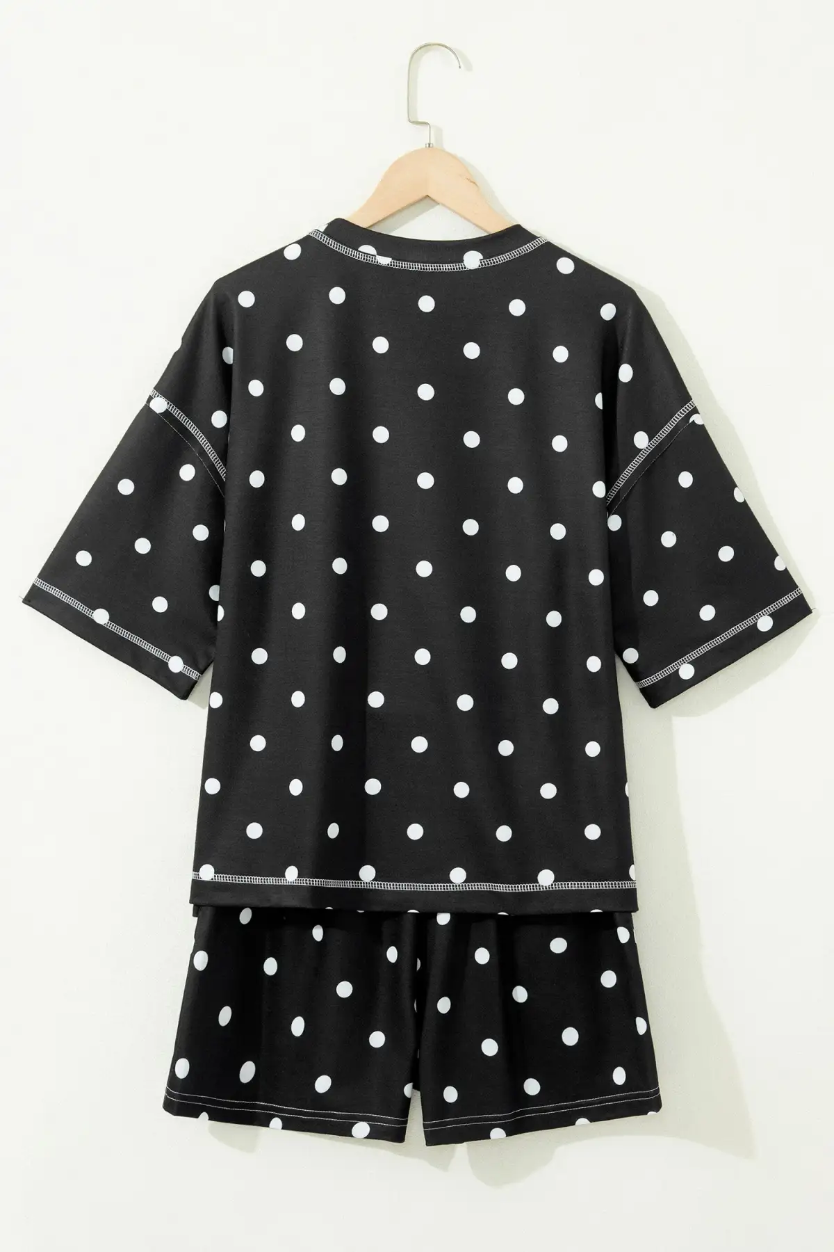 Refined Drawstring Polka-Dot Two-Piece Tee and Shorts Set