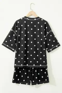 Refined Drawstring Polka-Dot Two-Piece Tee and Shorts Set