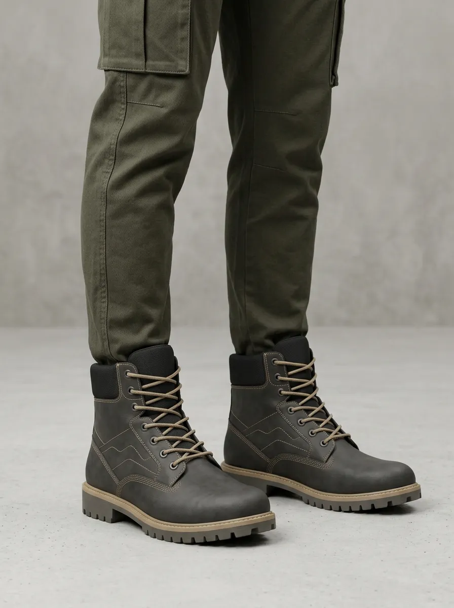 Unisex Matte Contrast Stitching Print Work Boots