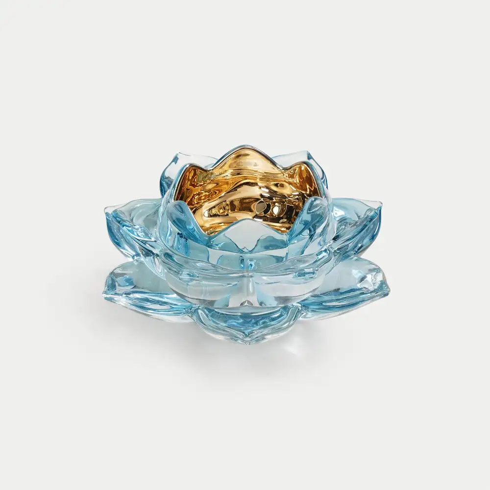 Light Blue Lotus Glass Tealight Holder