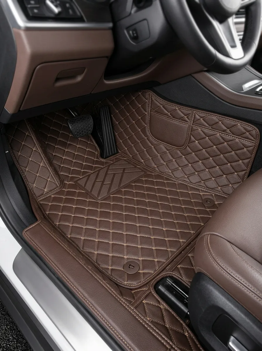 Diamond-Quilted Stitched Leather-Look Floor Mats
