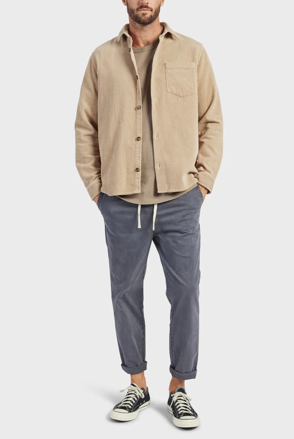 Cotton Cord Overshirt-Navy