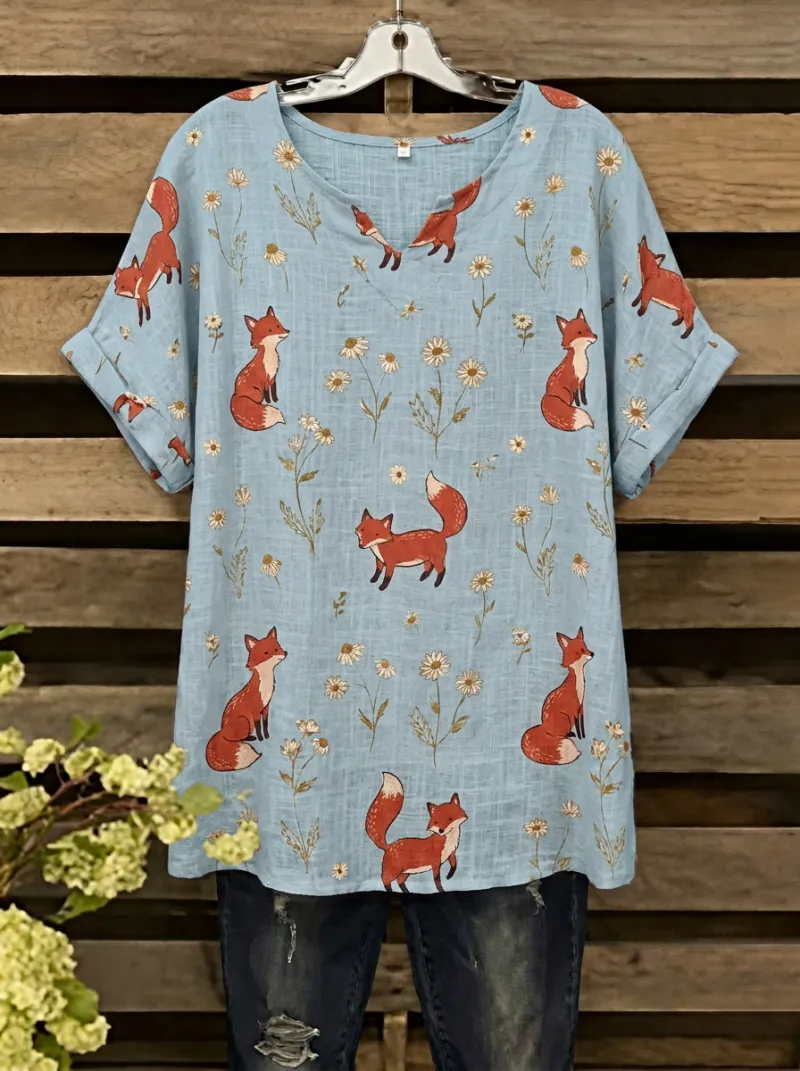Fox Floral Women's Loose Printed T-Shirt