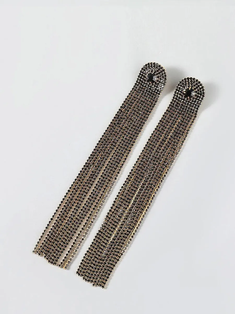 Mariela Long Tassel Diamante Earrings