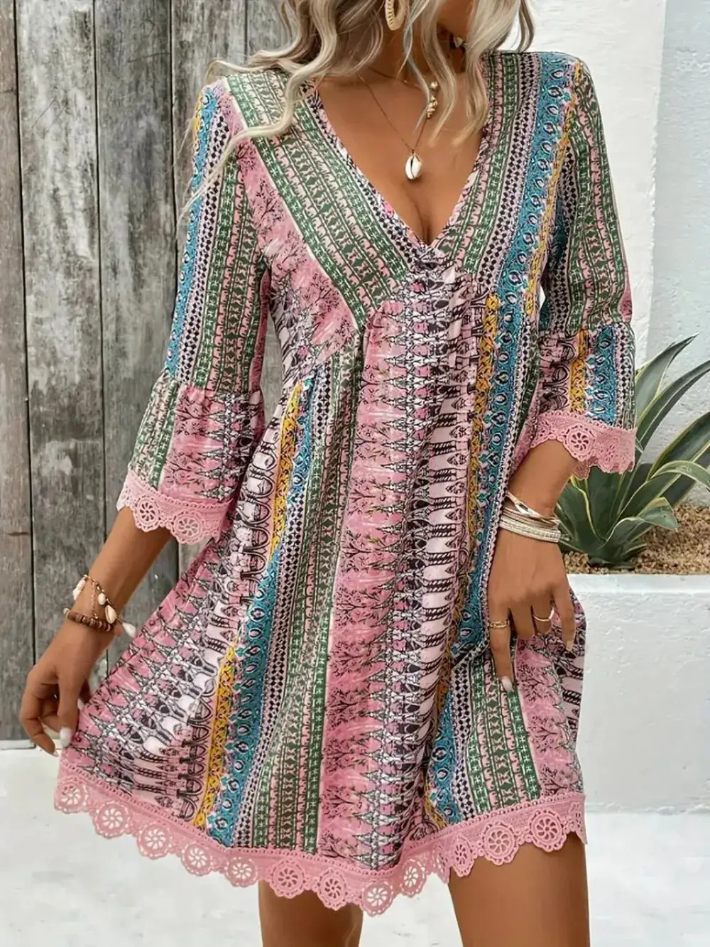 Lace Detail Printed Dress