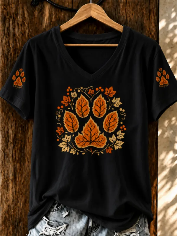 Women'S Cat Printed V-Neck Top