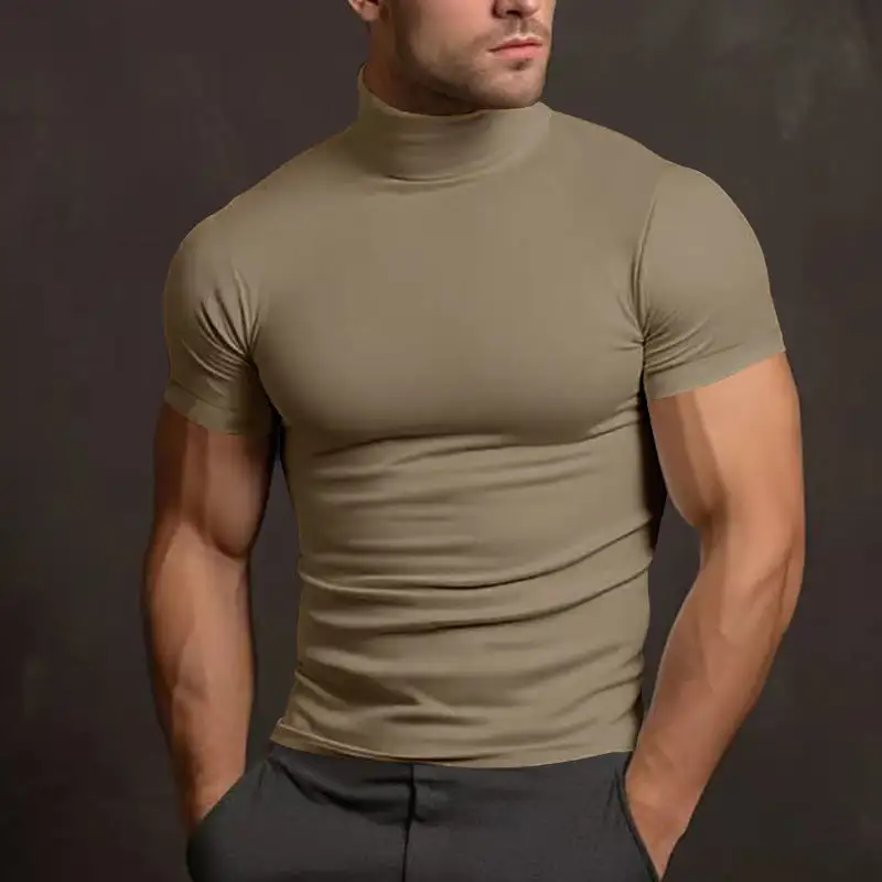 Men's Body-hugging Short-Sleeve Roll-Neck Shirt Stretch Jersey