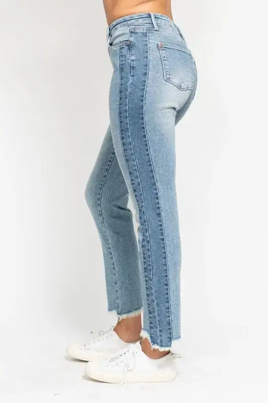 Full Size Vintage Wash Side Panel Detail With Fray Hem Slim Plus Size