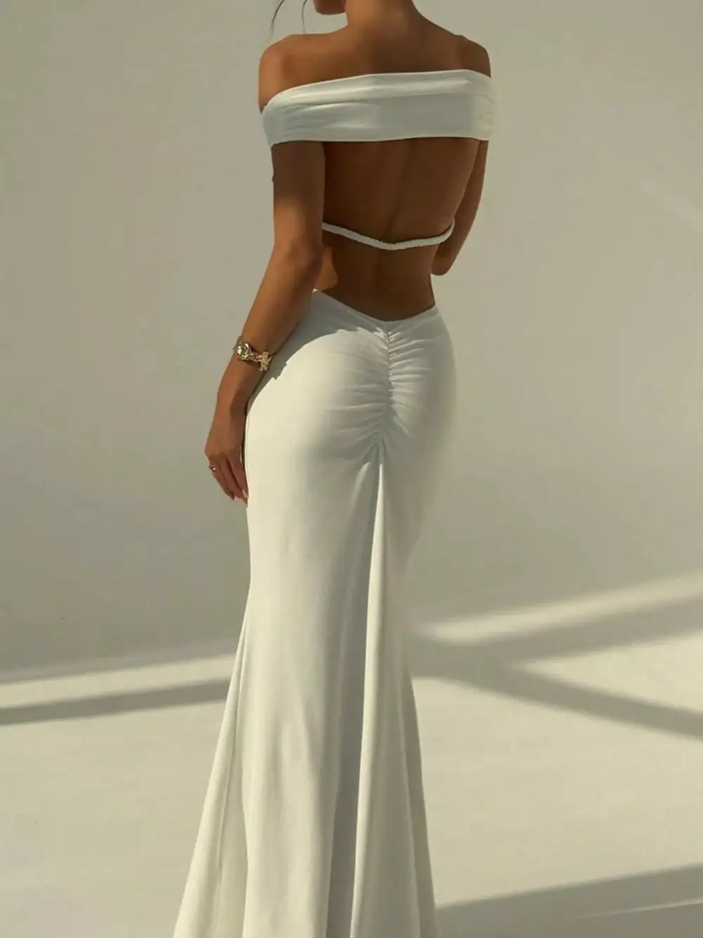 Backless Off Shoulder Bodycon Mermaid Maxi Dress