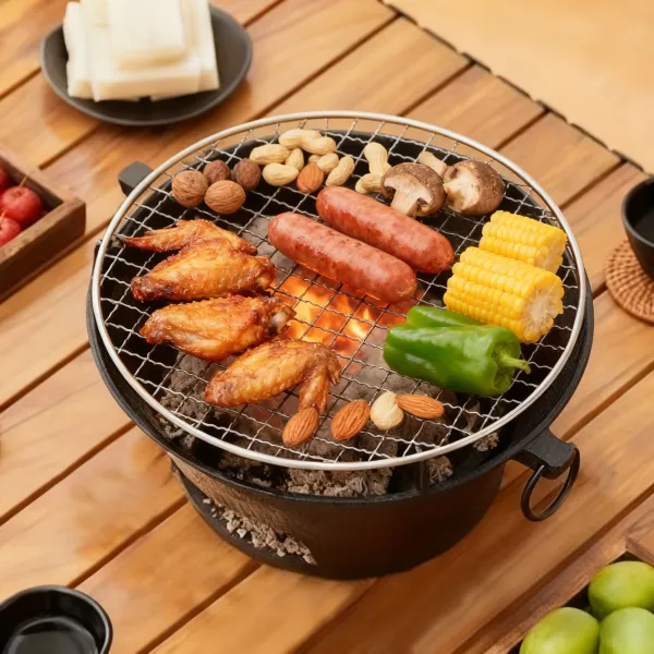 Cast Iron Tabletop Grill with Grate, Kitchen Tool for Mini Grilling and Searing